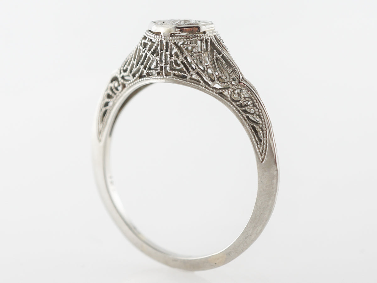 Vintage European Diamond & Filigree Engagement Ring in 14k