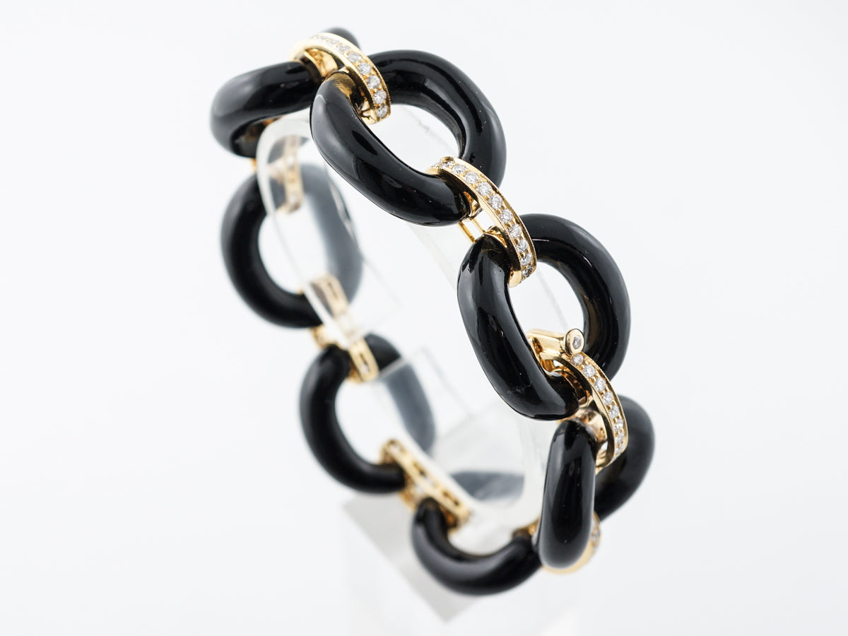 Onyx Link Bracelet w/ Round Brilliant Diamonds 14k