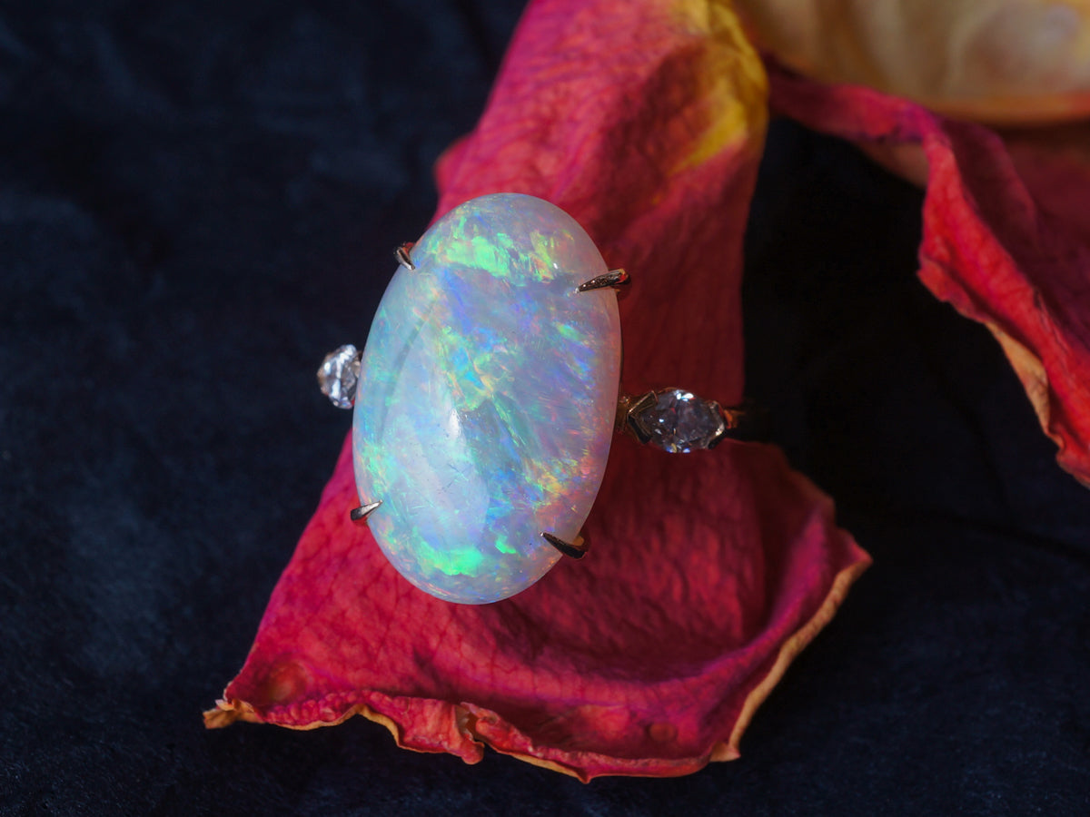 Opal Cocktail Ring w/ Marquise Diamonds in Yellow Gold