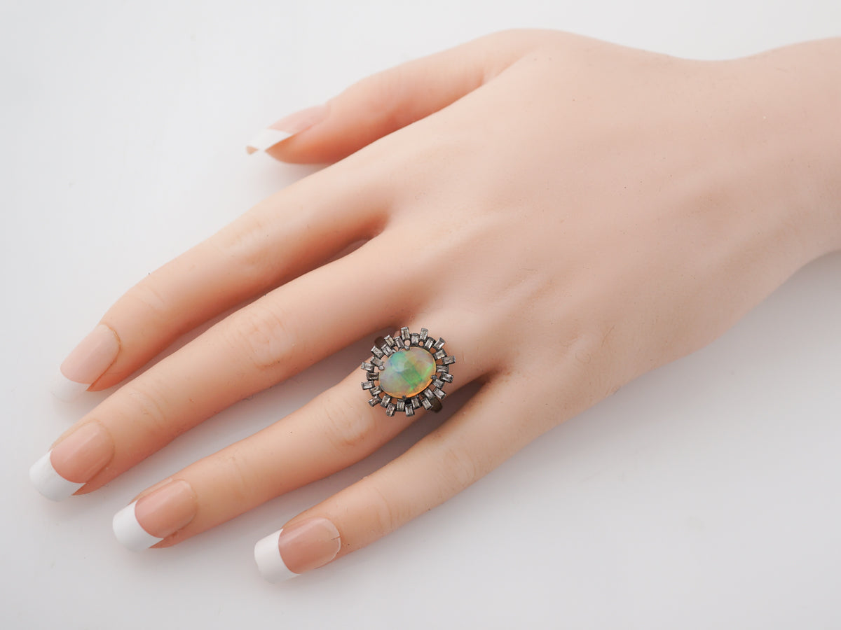 Opal & Diamond Halo Cocktail Ring in Sterling Silver