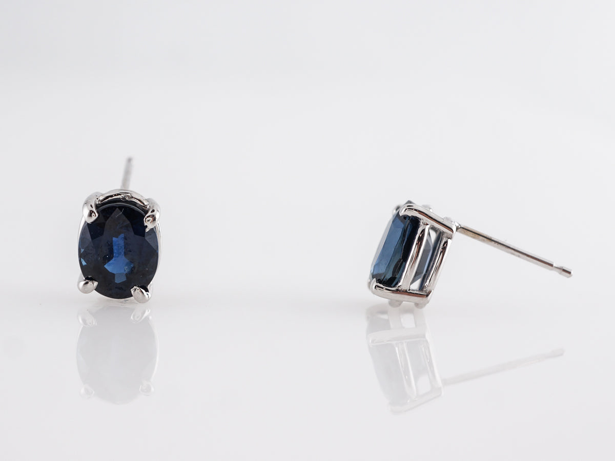 Oval Cut Sapphire Earring Studs 14K White Gold