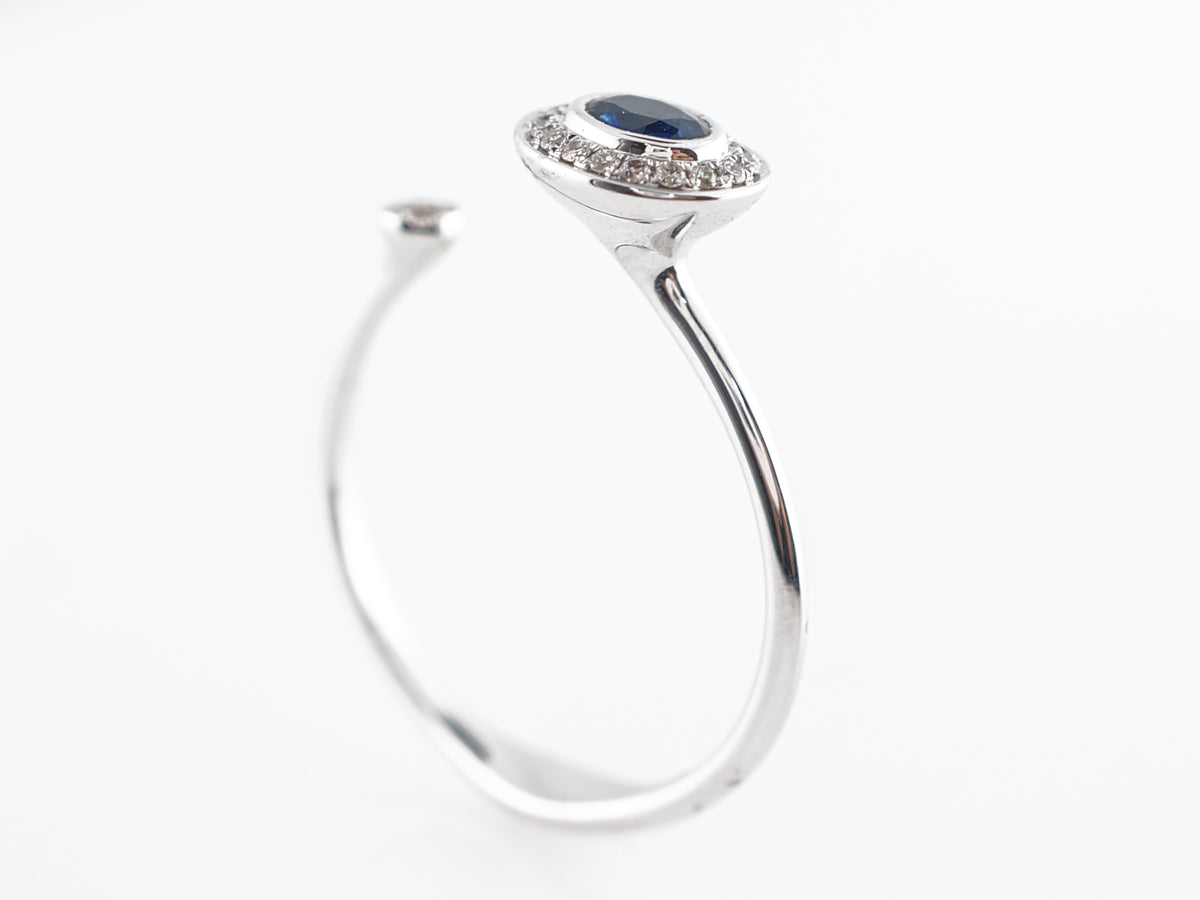 Open Oval Sapphire & Diamond Ring in 18k White Gold