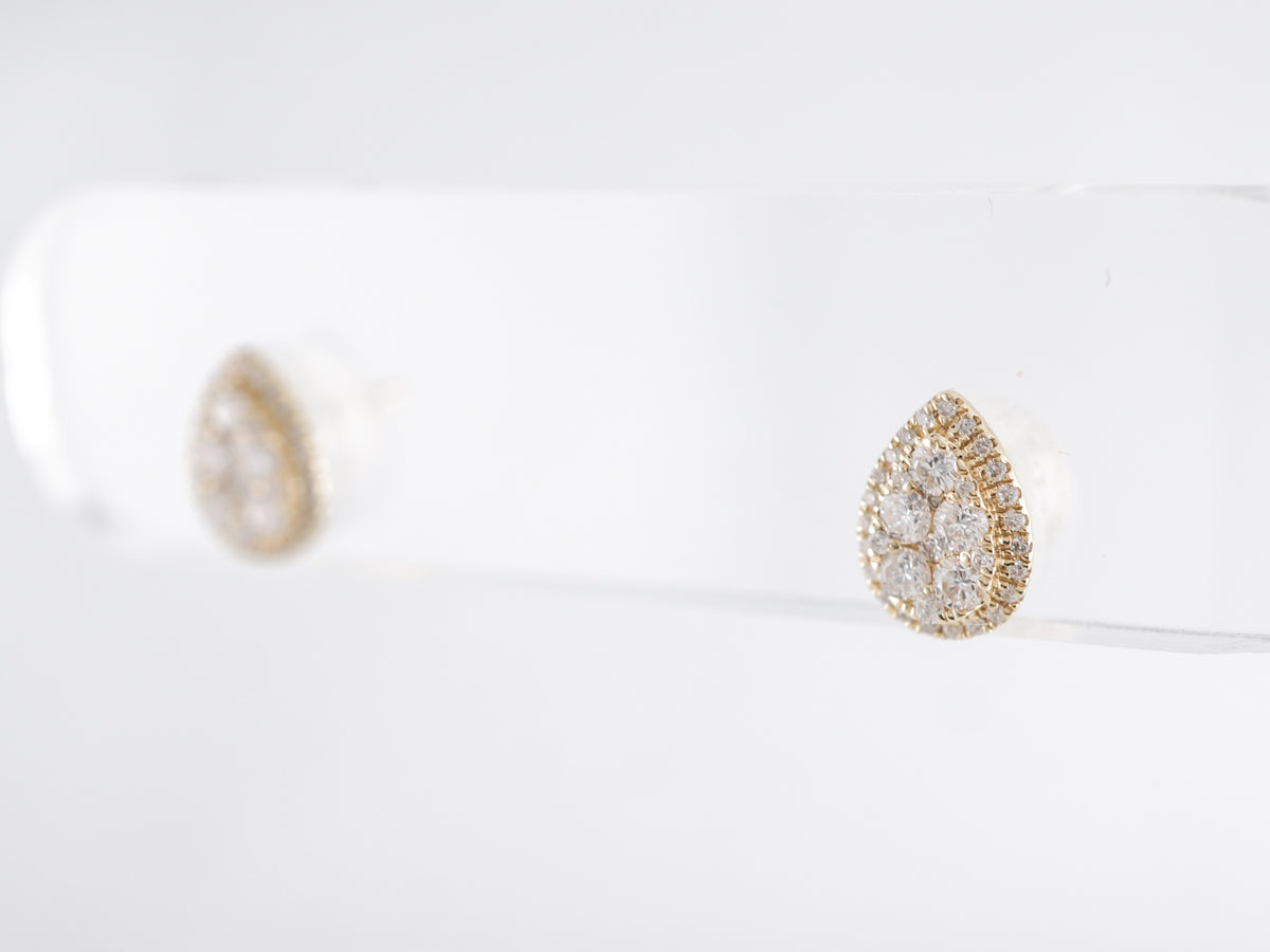Stud Pear Shaped Earrings w/ Diamonds 14K Yellow Gold