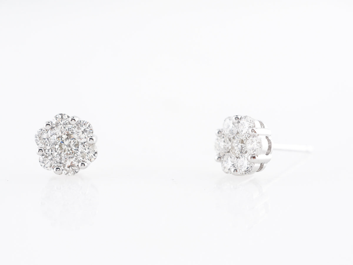 Cluster Pave Earring Studs w/ Round Brilliant Diamonds
