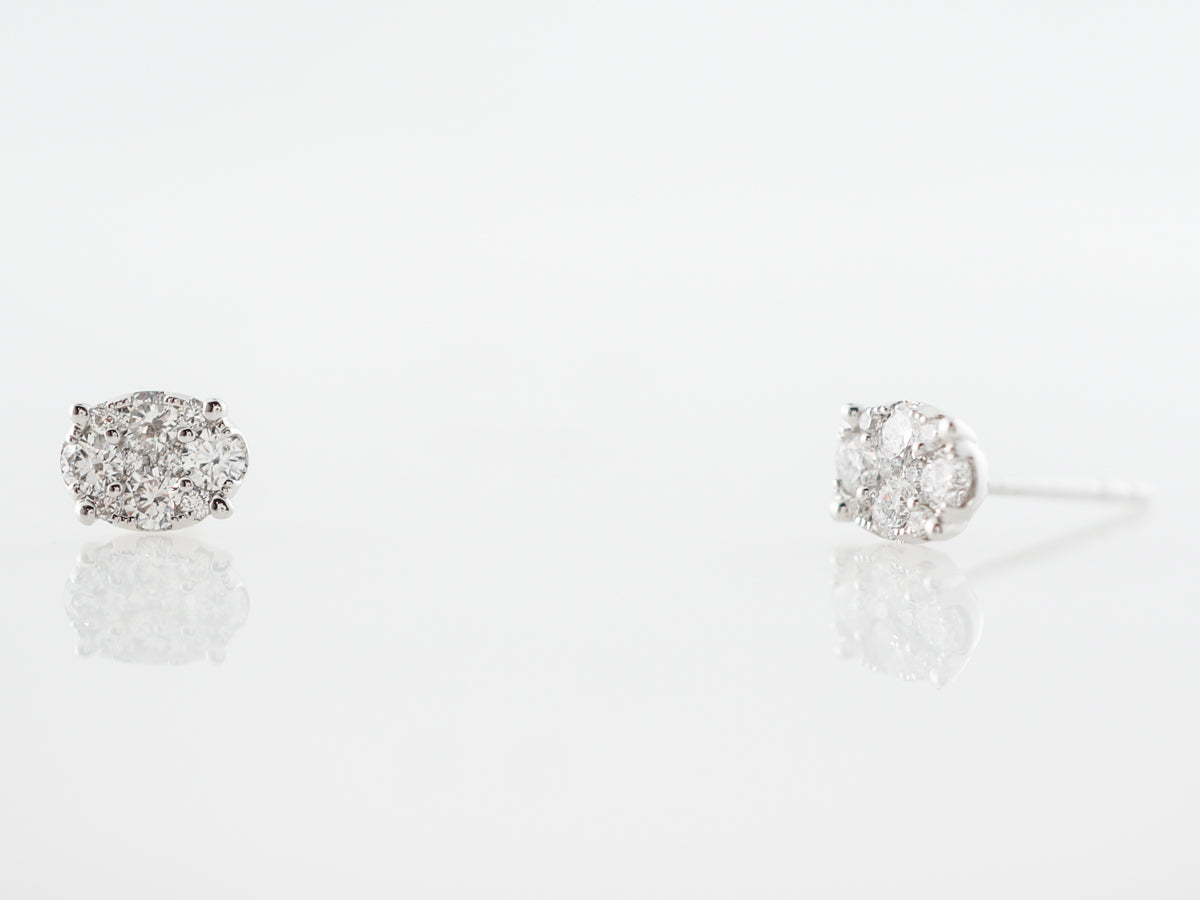 Pave Diamond Stud Earrings in 18k White Gold