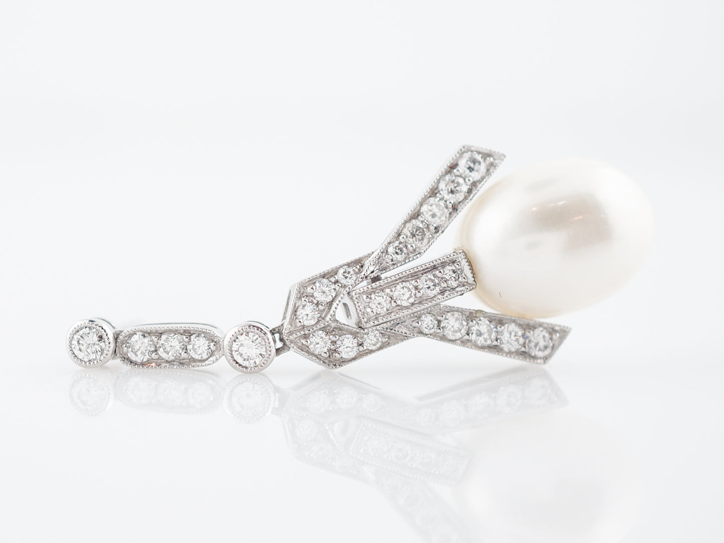 Pearl Earrings Modern .94 Round Brilliant Cut Diamond in Platinum