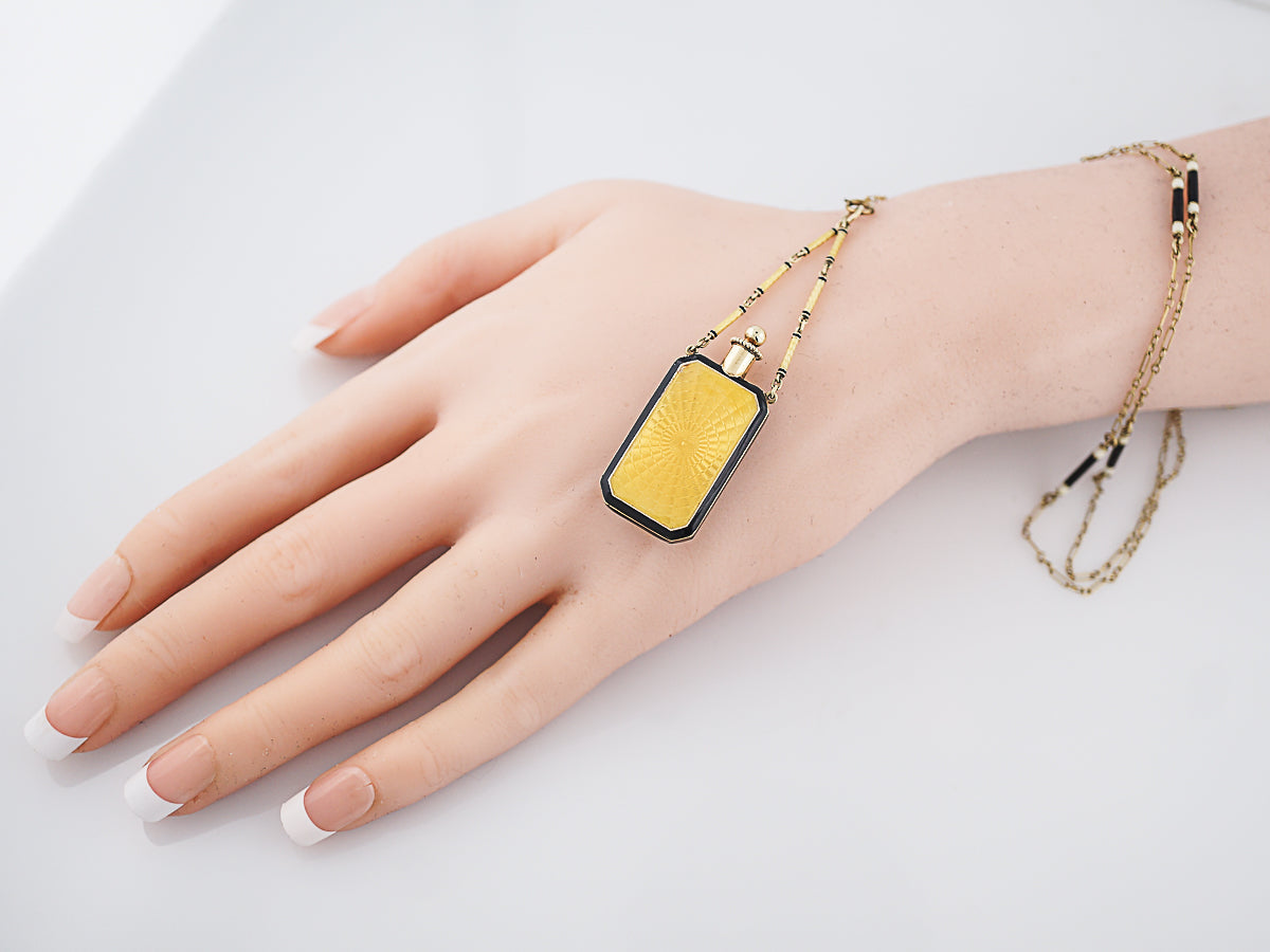 Antique Perfume Necklace Art Deco Enamel in 14K Yellow Gold