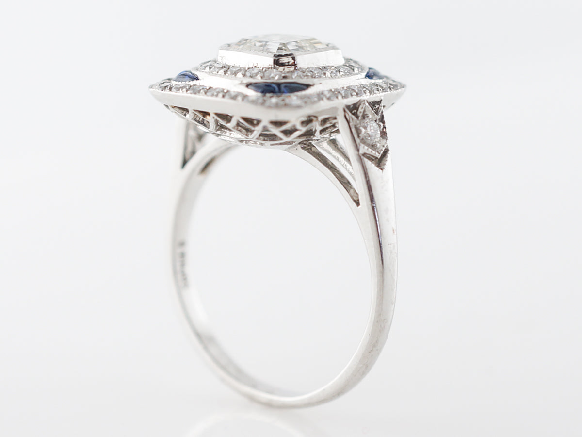 Asscher Cut Diamond Engagement Ring w/ Sapphire Accents