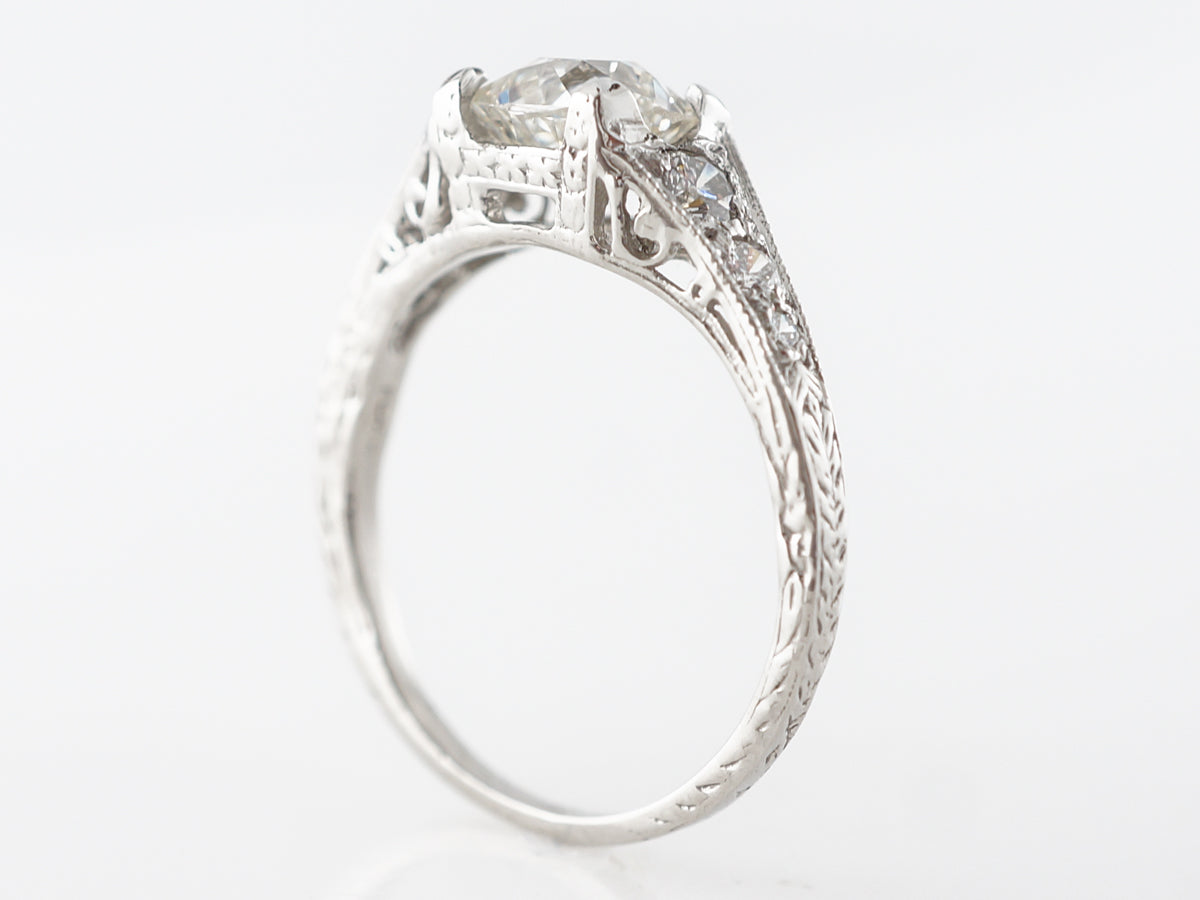 Platinum Art Deco Engagement Ring w/ Cushion Cut Diamond