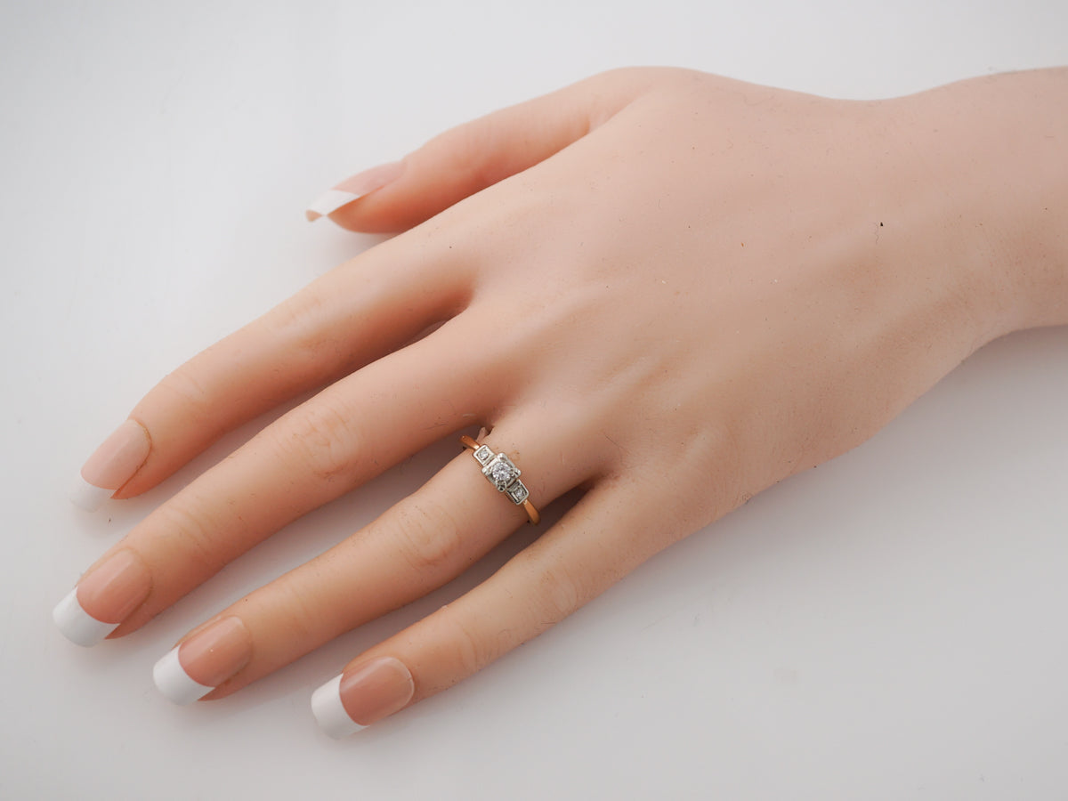 Lovely Three Stone Retro Diamond Engagement Ring in 14k