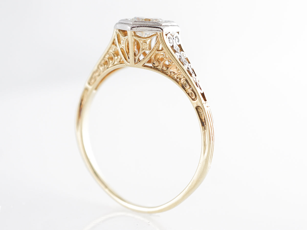Retro Filigree Transitional Cut Diamond Engagement Ring in 14k