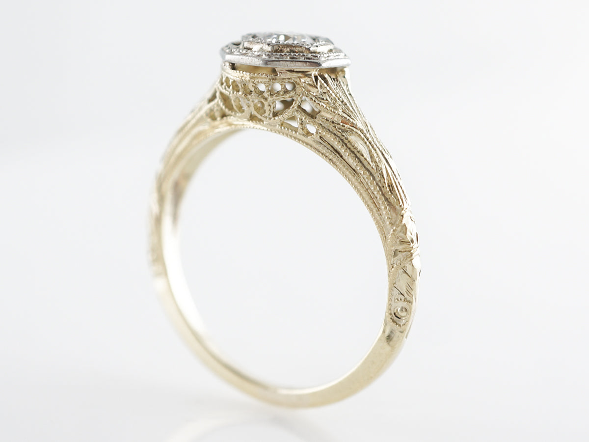 Retro Two-Tone Diamond Engagement Ring in 14k