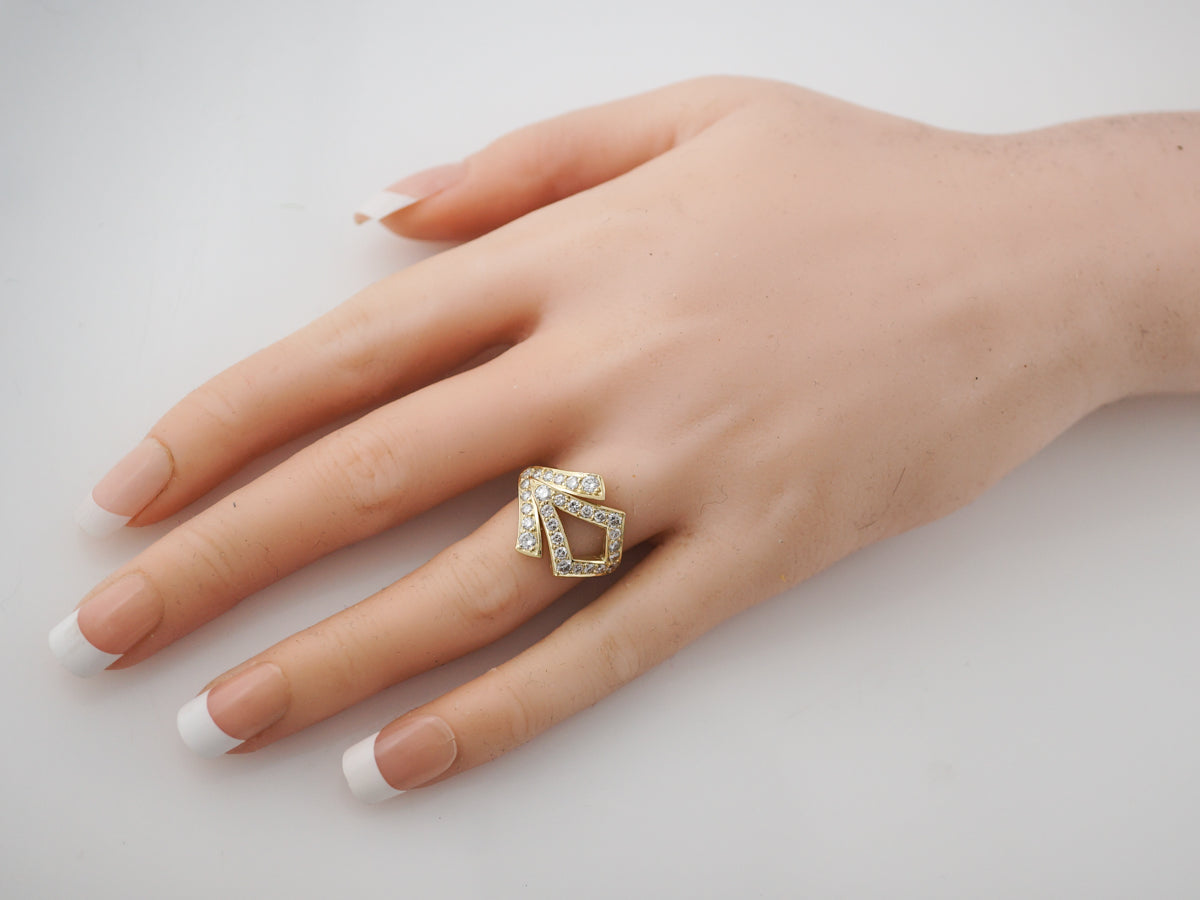 Vintage Style Art Deco Diamond Right Hand Ring in Yellow Gold