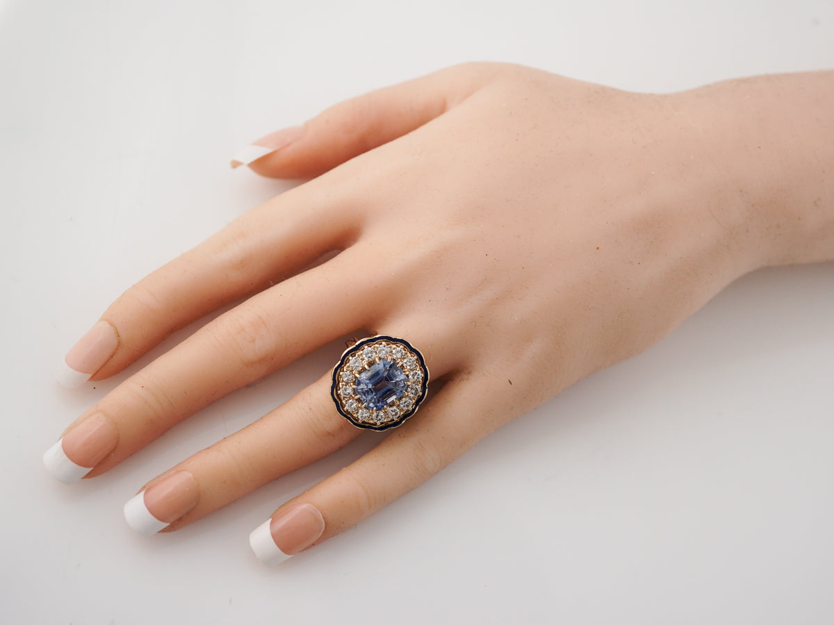 Right Hand Ring Modern 6.65 Rectangular Step Cut Spinel & Diamonds in 14k Yellow Gold