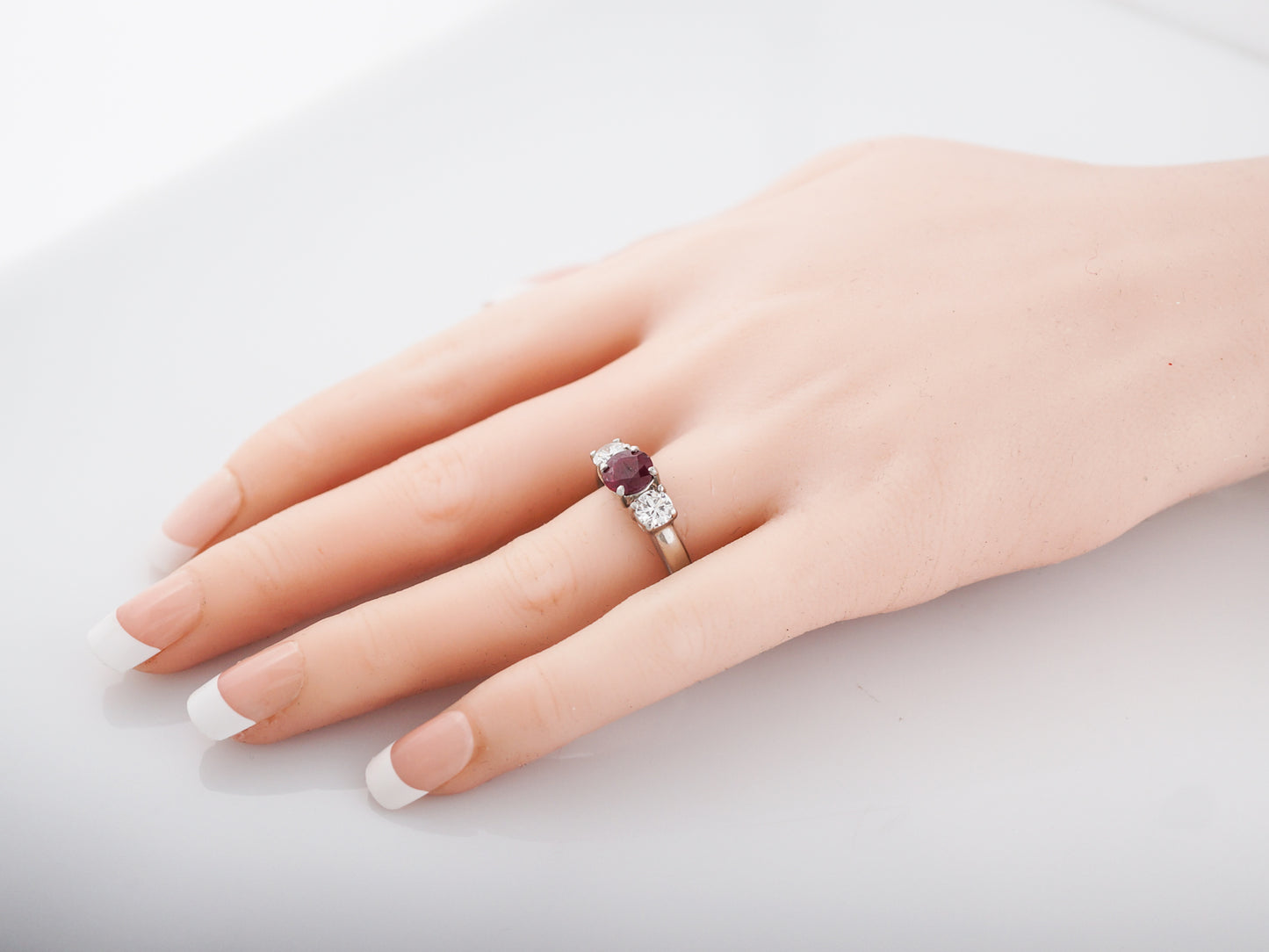 Ruby & Diamond Three Stone Engagement Ring in Platinum