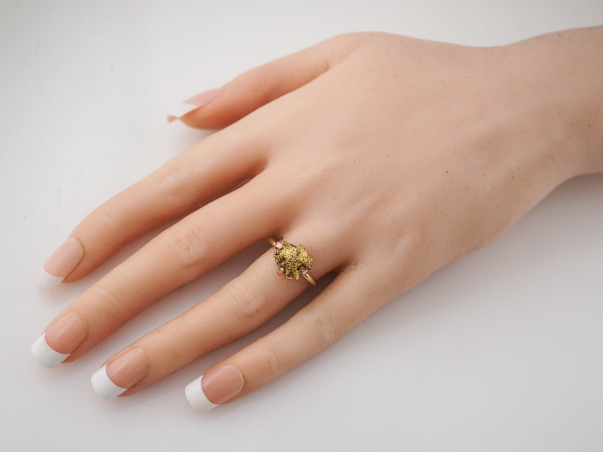 Right Hand Ring Modern Gold Nugget in 14k Yellow Gold