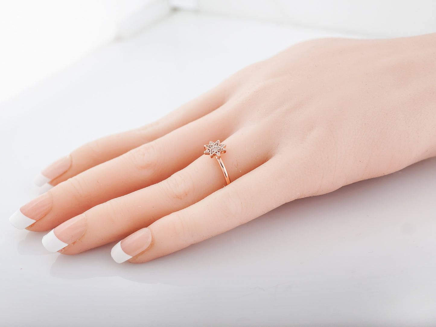 Right Hand Ring Modern .04 Round Brilliant Cut Diamonds in 14k Rose Gold