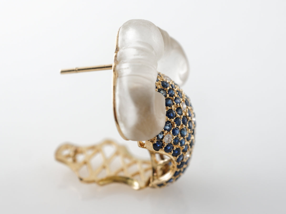 Rock Crystal w/ Diamond & Sapphire Earrings 18k