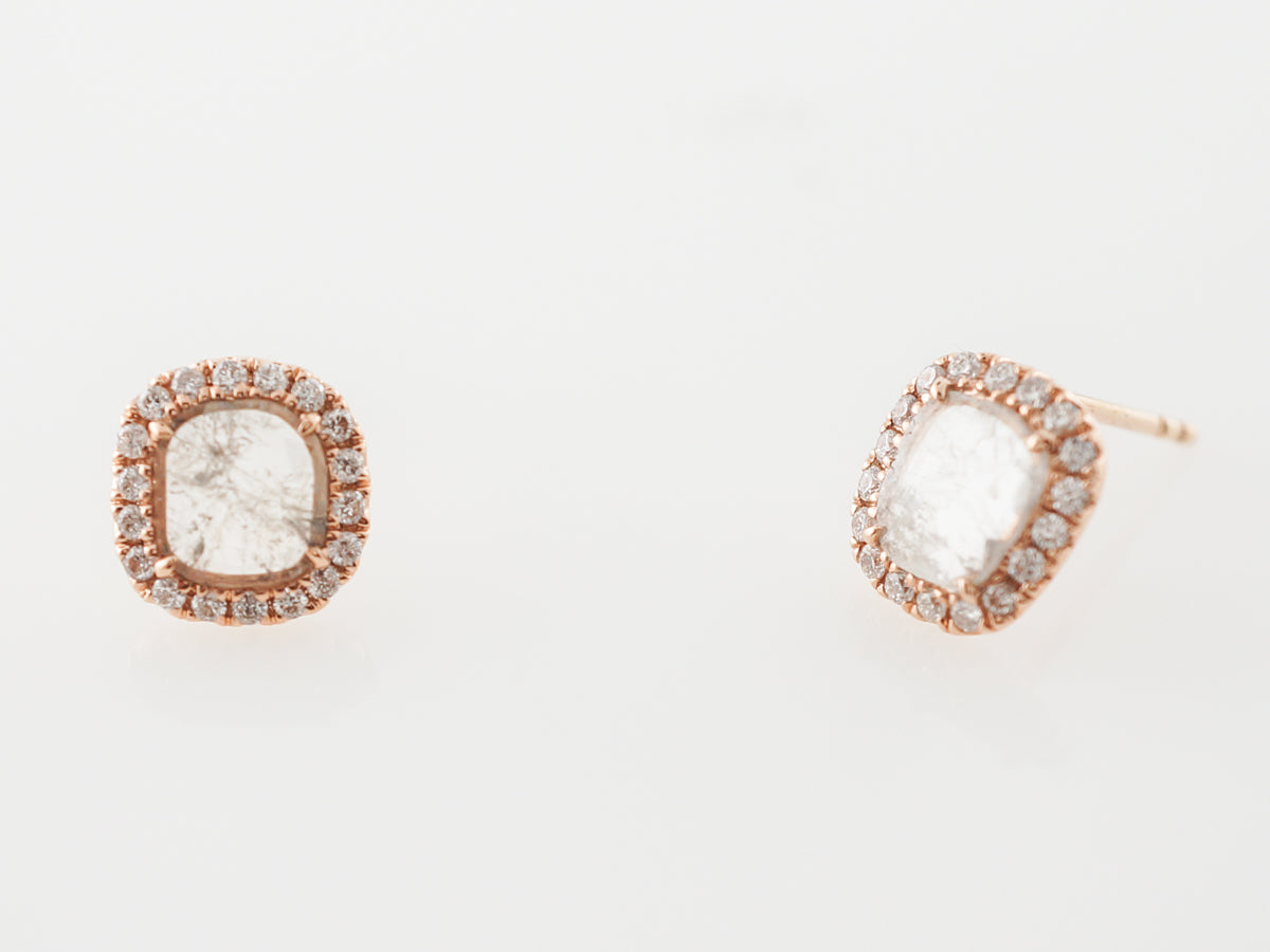 Rose Cut Diamond Halo Earrings in Rose Gold