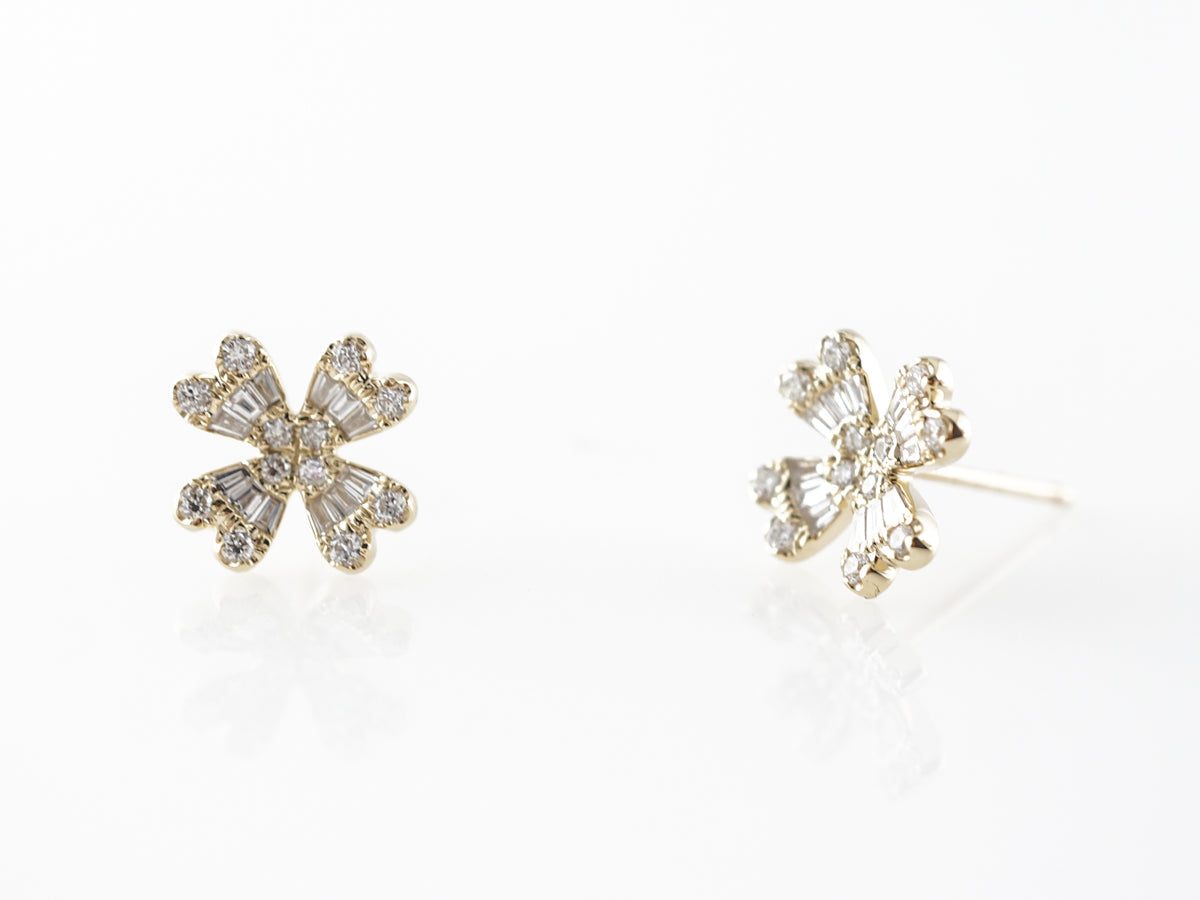 Diamond Floral Earrings in 14k Yellow Gold