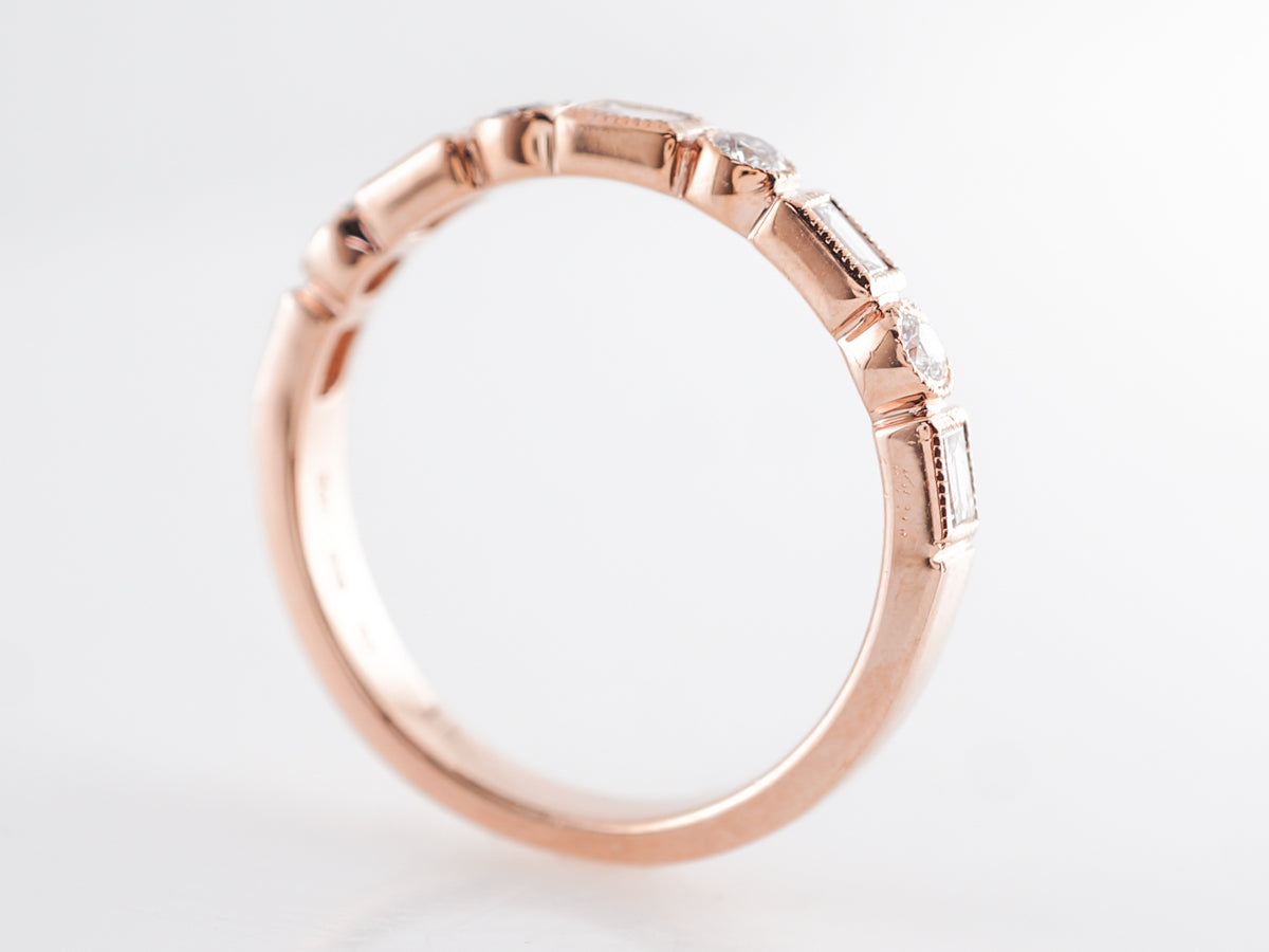 Round & Baguette Diamond Wedding Band in Rose Gold