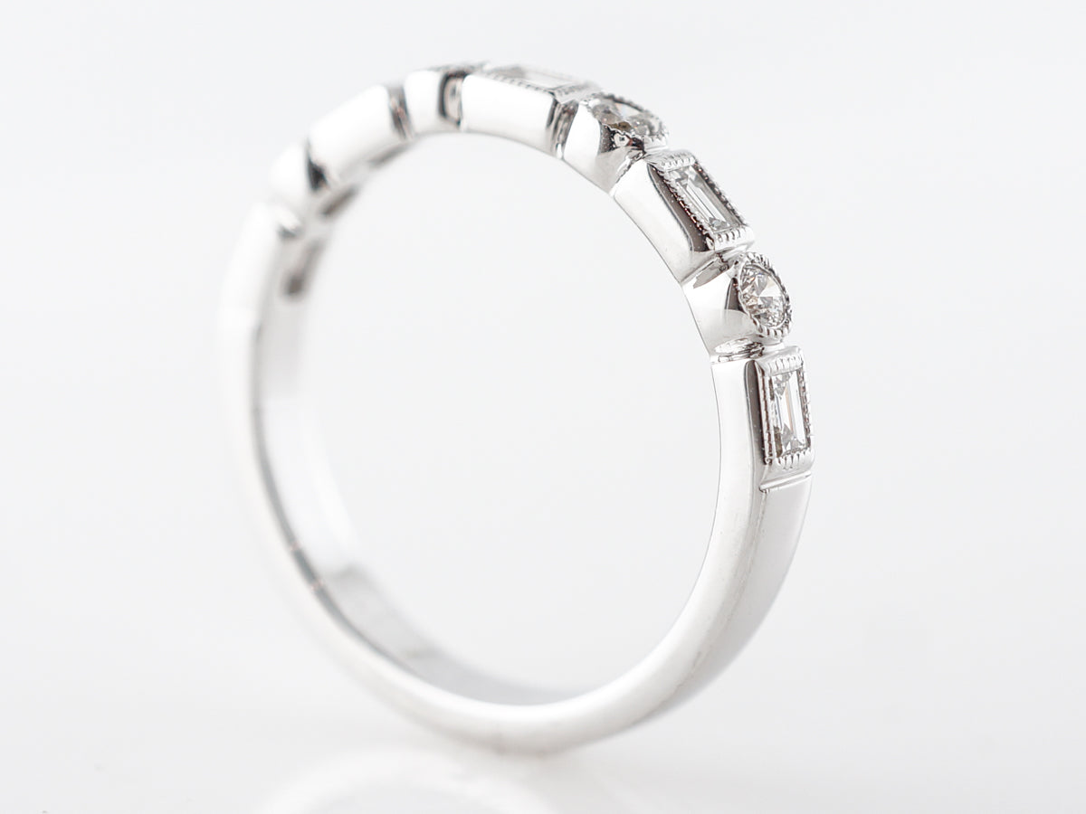 Round & Baguette Cut Diamond Wedding Band in 14k White Gold