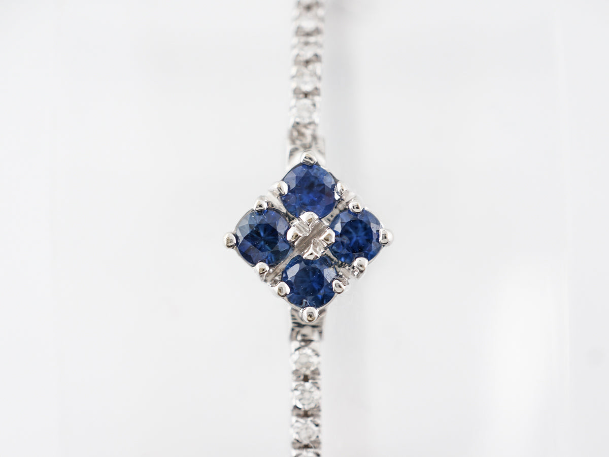 Diamond & Sapphire Line Bracelet in 18k White Gold