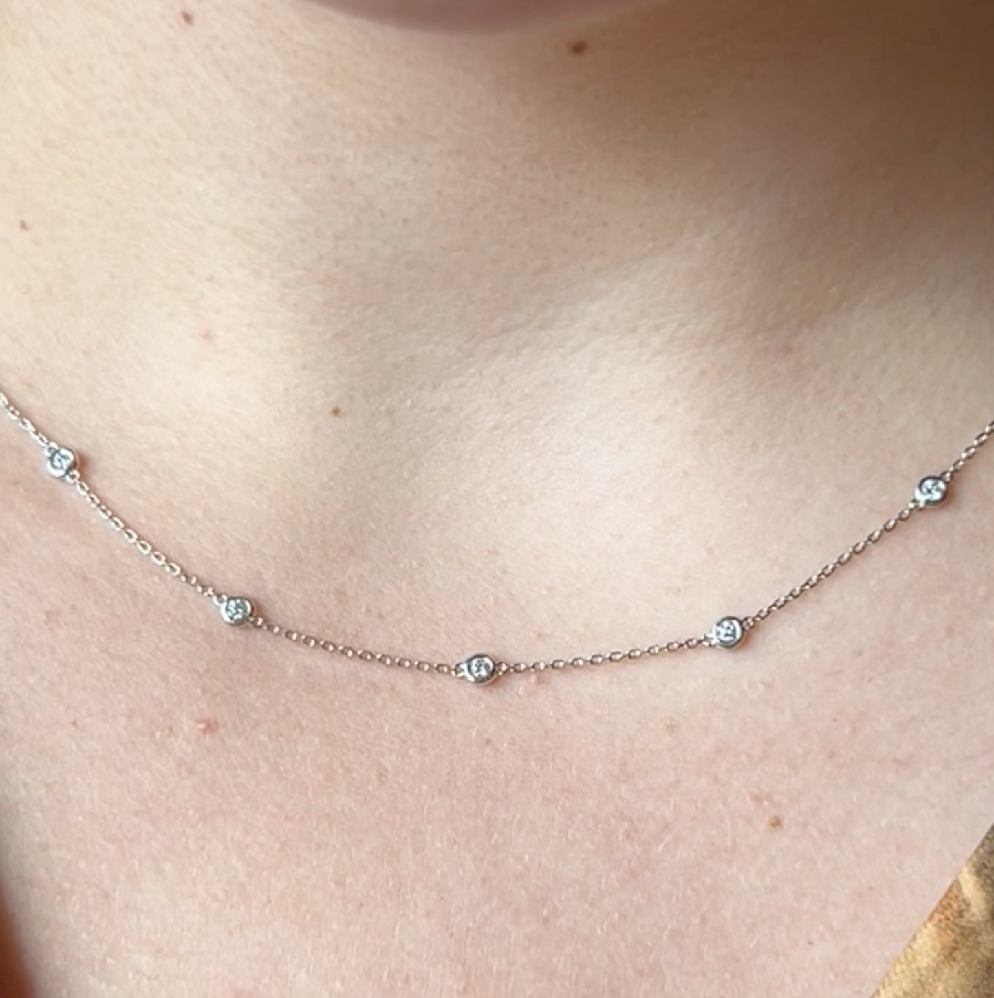 Elegant Round Diamond Bezel Necklace in 14k White Gold