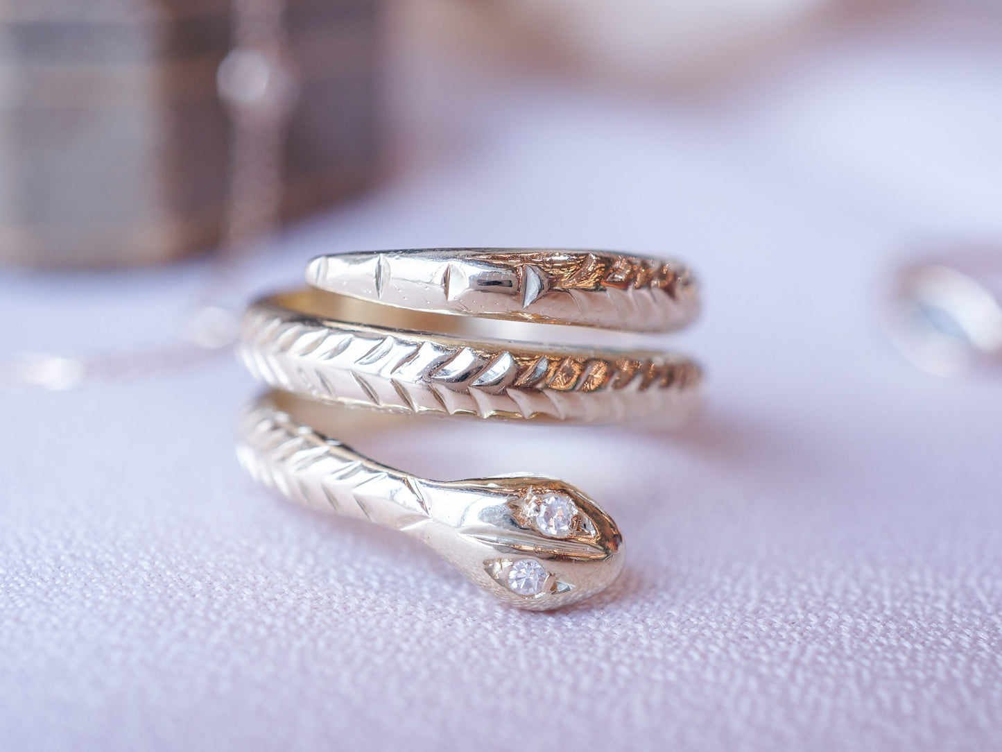 Mid-Century Diamond Snake Ring 18k Yellow Gold