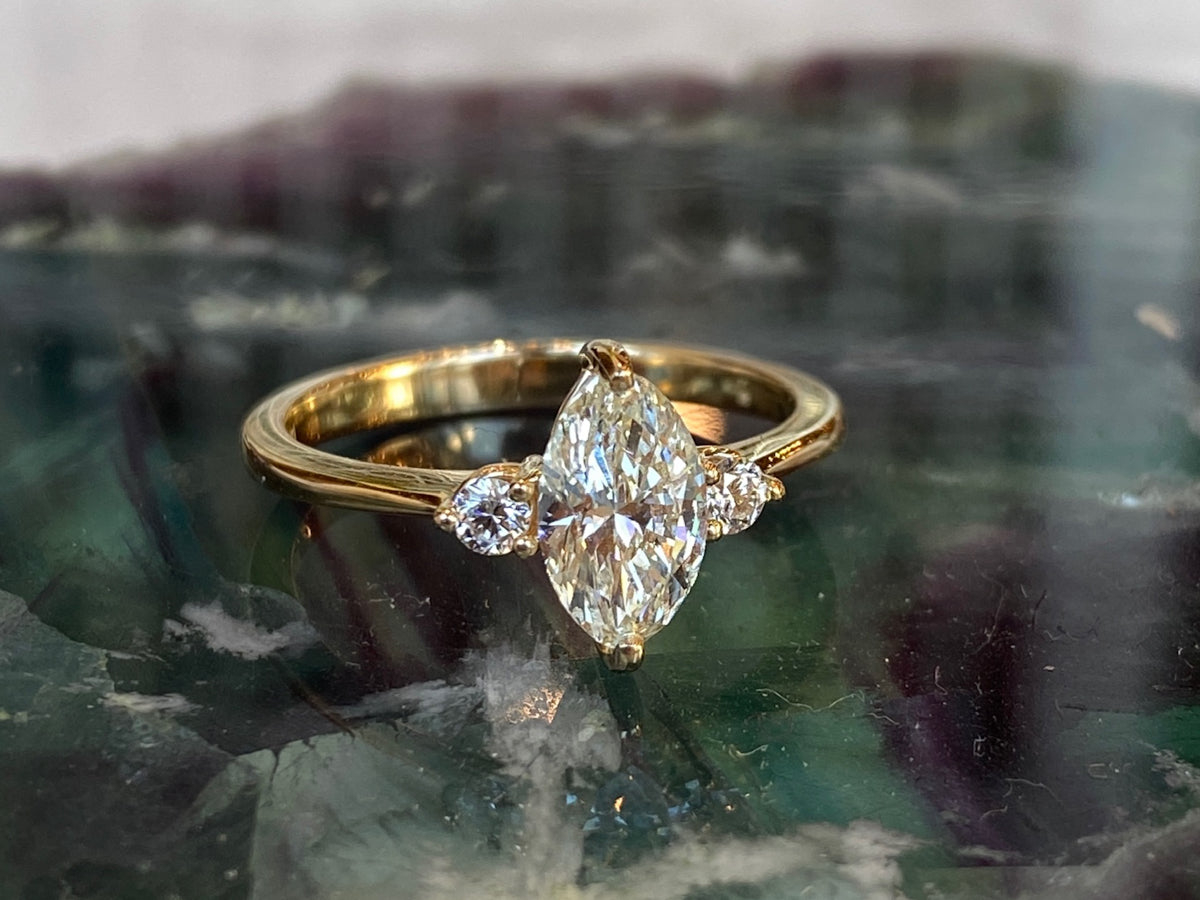 Solitaire Marquise Cut Diamond Engagement Ring in Yellow Gold