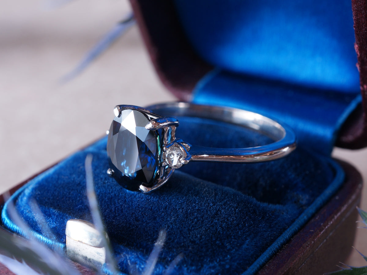 Solitaire Oval Sapphire & Diamond Engagement Ring in White Gold