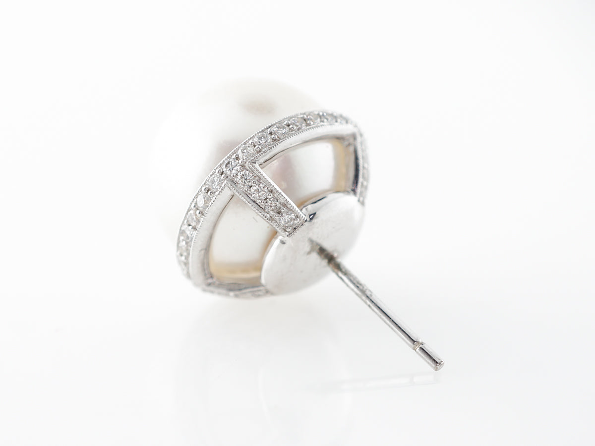 South Sea Pearl Earrings w/ Diamonds in Platinum