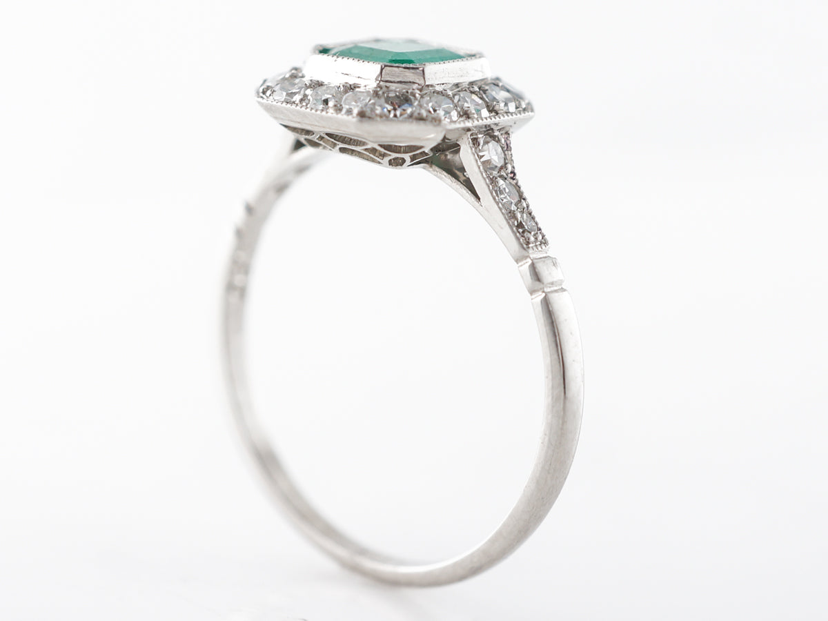 Square Cut Emerald & Diamond Engagement Ring in Platinum