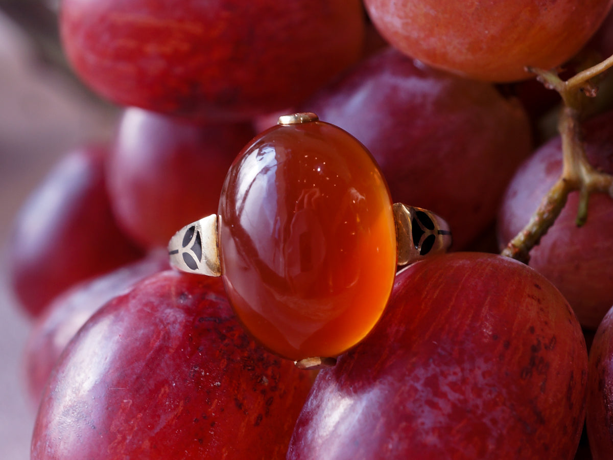 Victorian Cabochon Carnelian Cocktail Ring 14k Yellow Gold