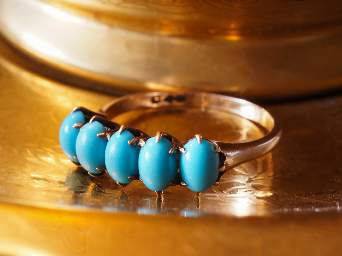 Victorian Cabochon Cut Turquoise Ring 12k