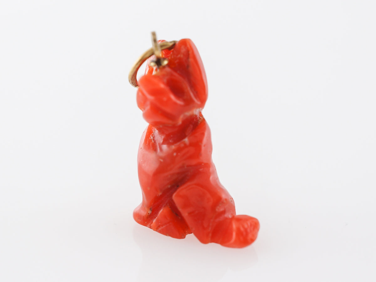 Victorian Carved Coral Dog Charm in 14k Yellow Gold
