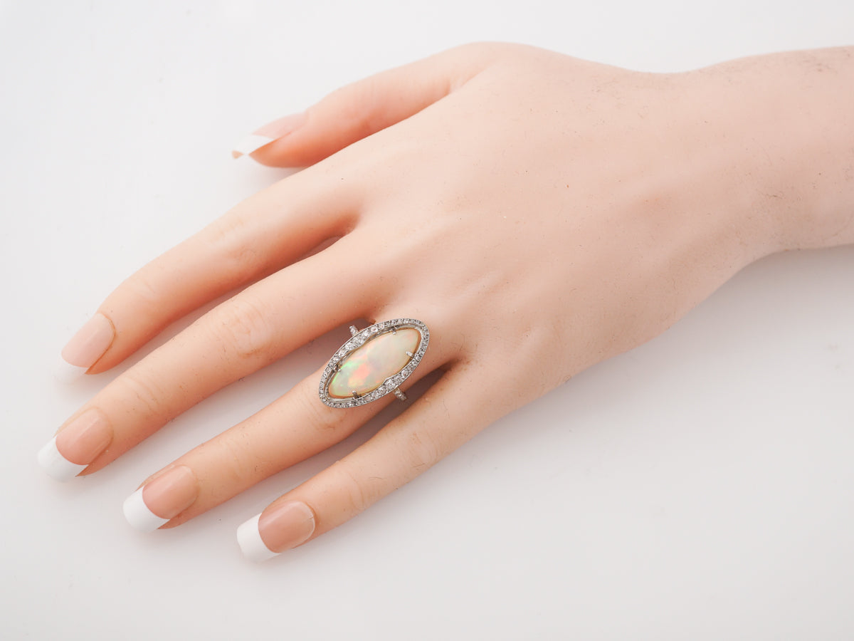 Victorian Opal & Diamond Cocktail Ring in Sterling Silver & Gold