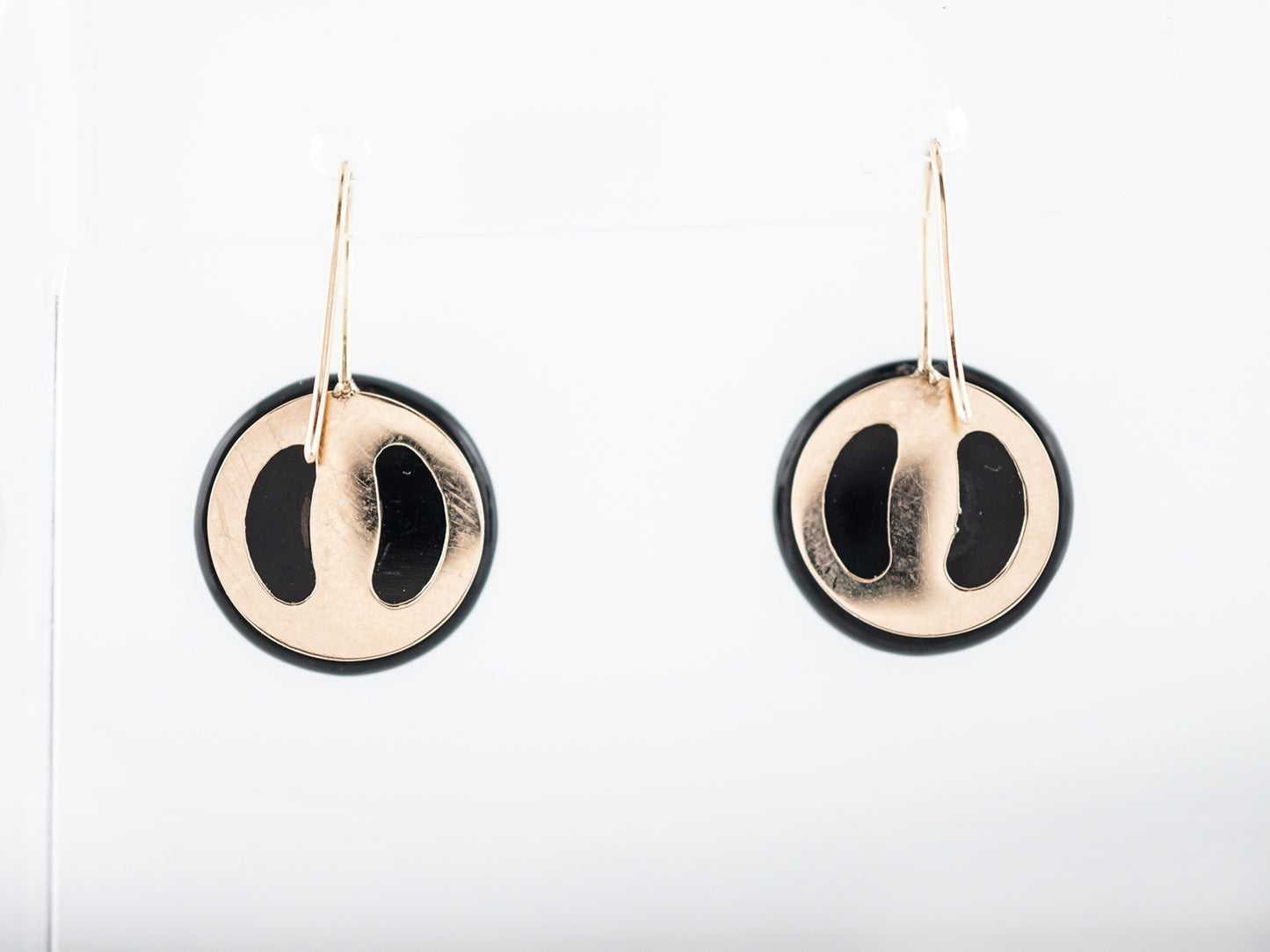 Victorian Earrings .78 Round Brilliant Cut Diamonds & Onyx in 14k Yellow Gold