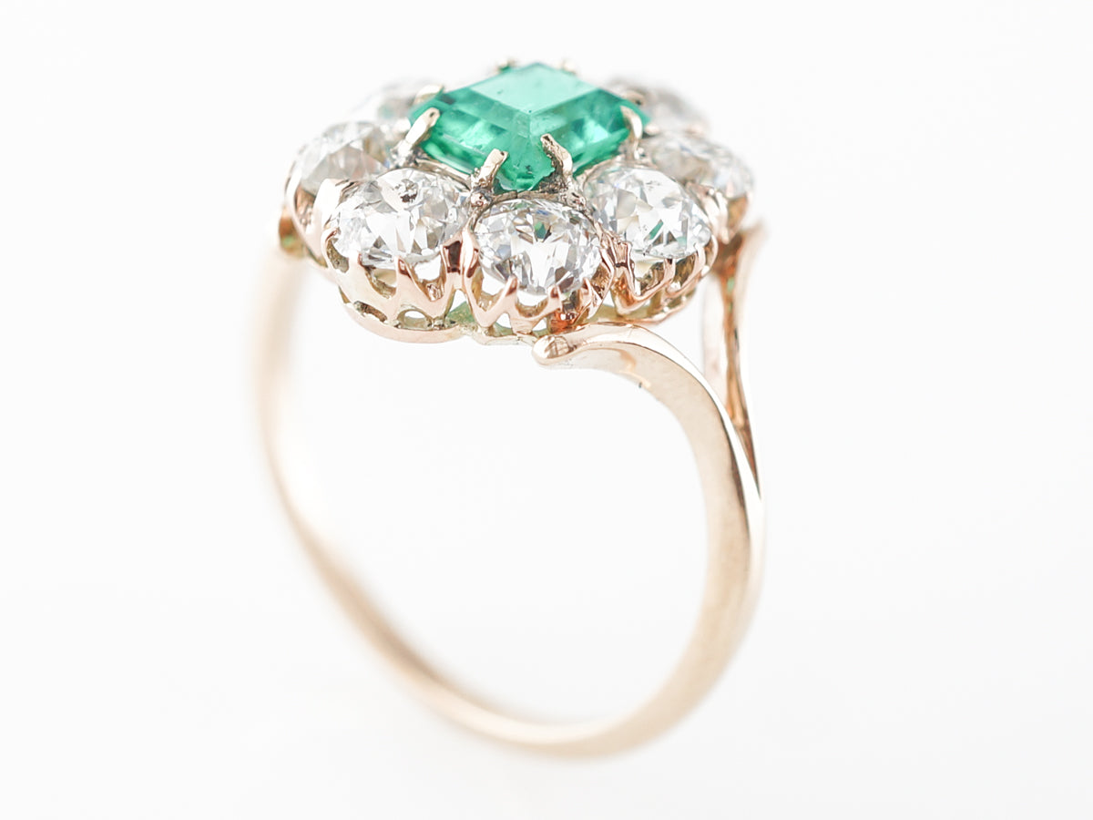 Victorian Emerald Cut Emerald Engagement Ring in Yellow Gold