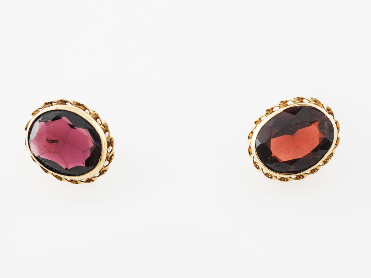 Victorian Style Garnet Stud Earrings in Yellow Gold