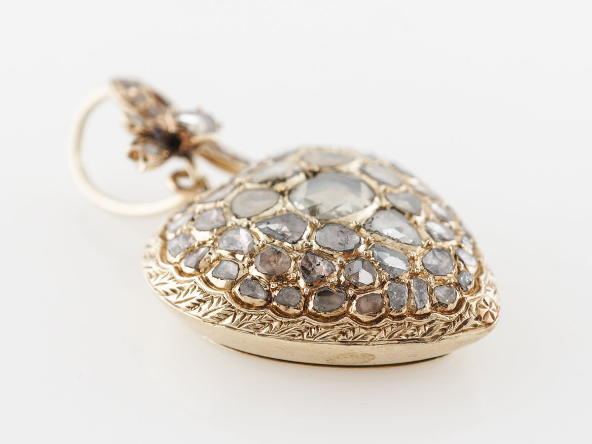 Victorian Heart Pendant w/ Rose Cut Diamonds in 14k
