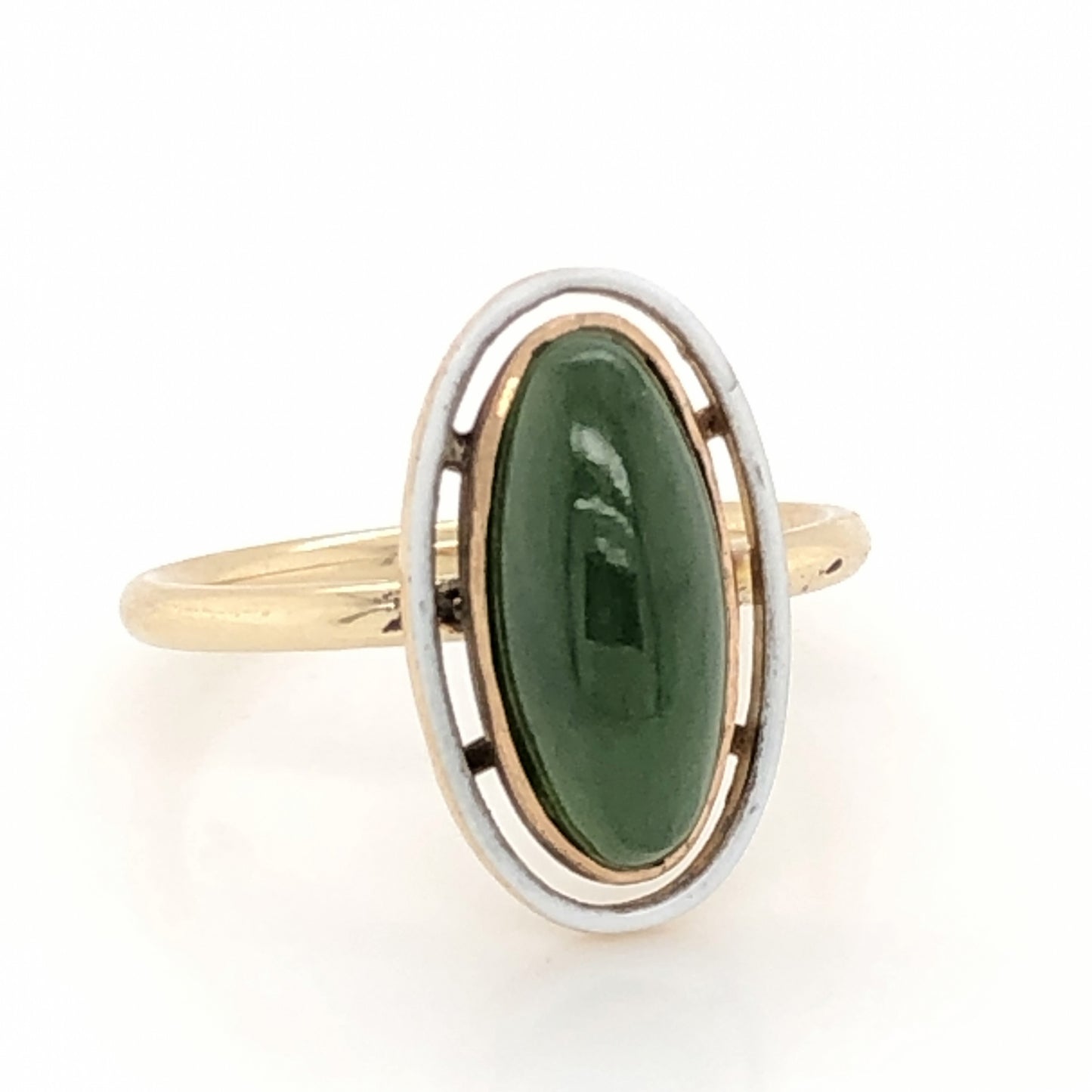 Victorian Jade Right Hand Ring in 14k Yellow Gold
