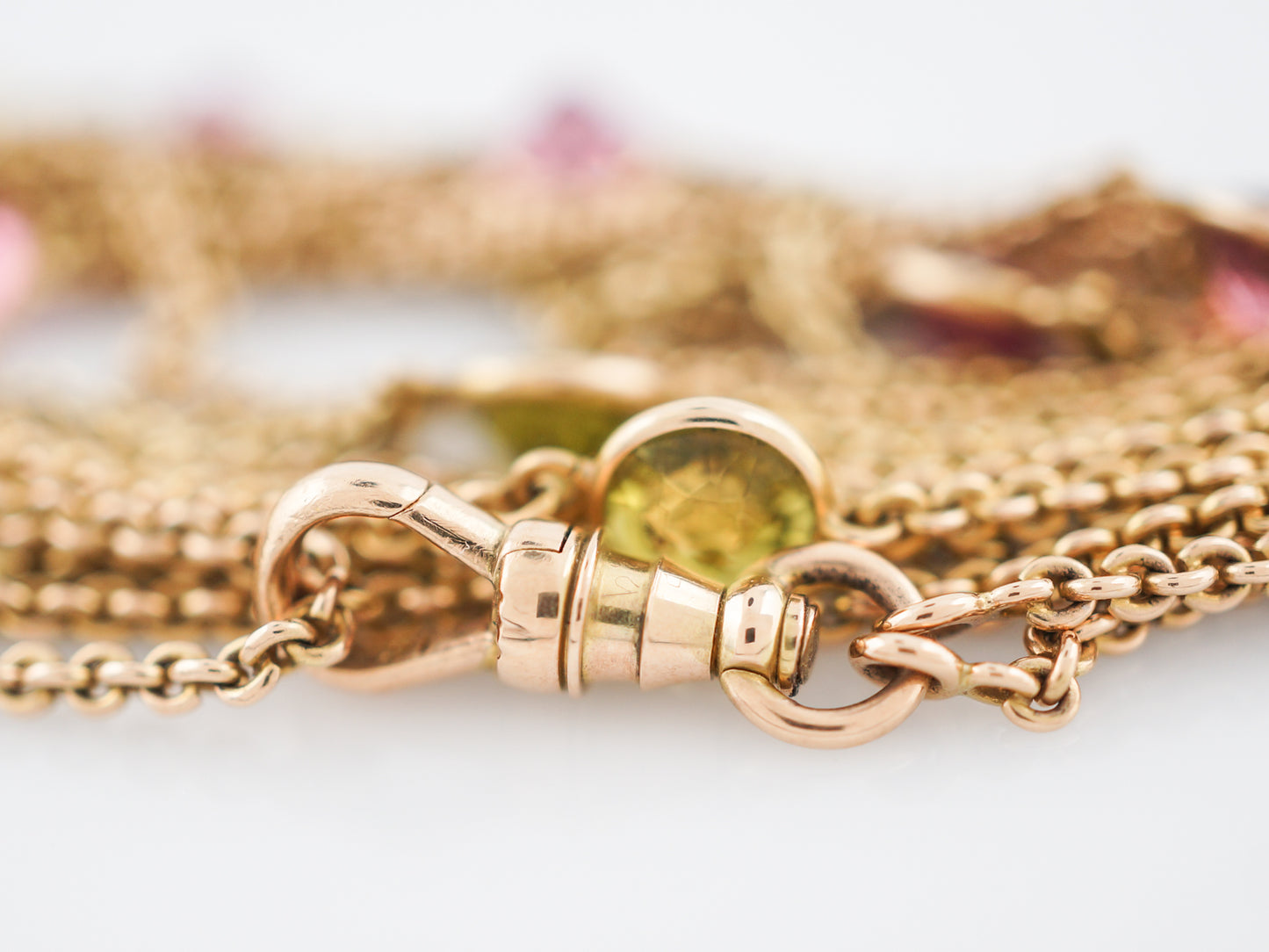 Victorian Necklace Amethyst, Peridot, & Pink Tourmaline in 14k Yellow Gold