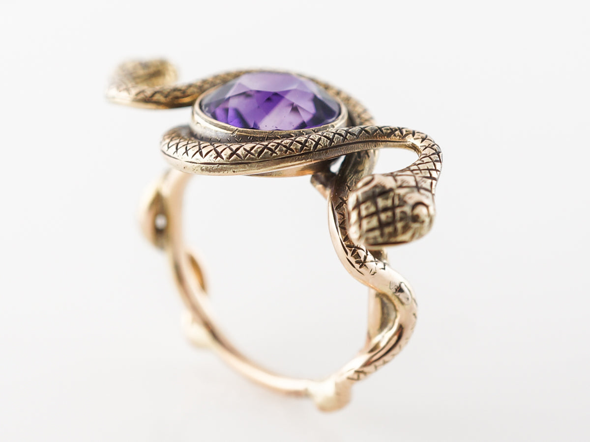 Victorian Amethyst Snake Ring in 14k Yellow Gold