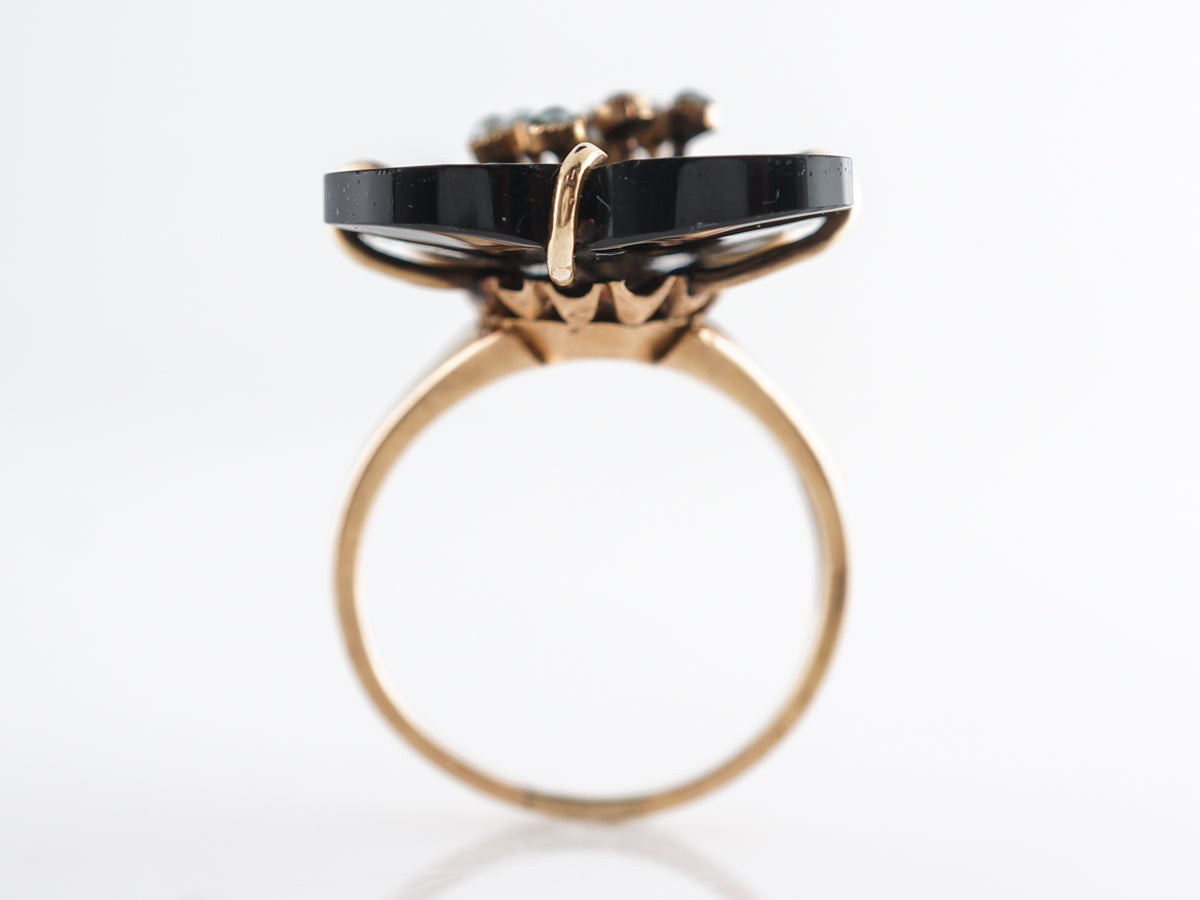 Victorian Onyx & Pearl Ring in 14k Yellow Gold