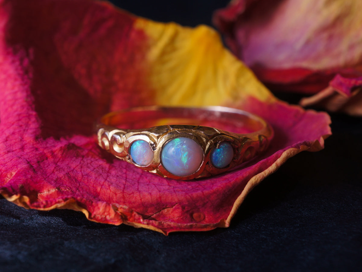 Victorian Opal Cabochon Cocktail Ring in 14k Yellow Gold