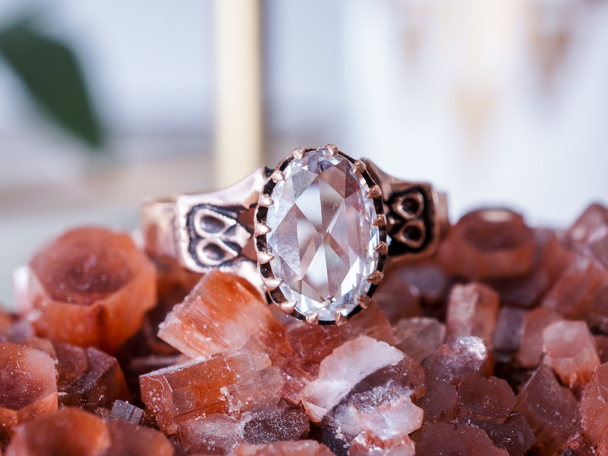 Victorian Rose Cut Diamond Engagement Ring in 14K Rose Gold