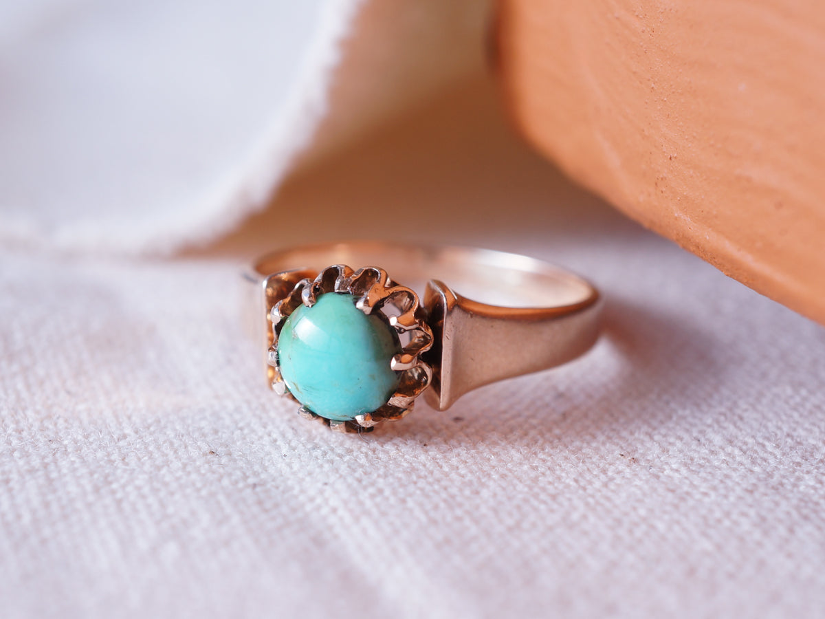 Victorian Turquoise Cocktail Ring in 14k Yellow Gold