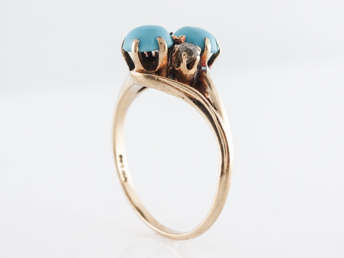 Victorian Turquoise & Diamond Cocktail Ring 14k