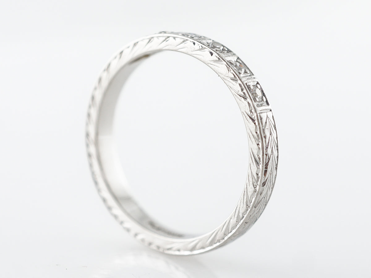 Vintage Diamond & Engraved Wedding Band in Platinum